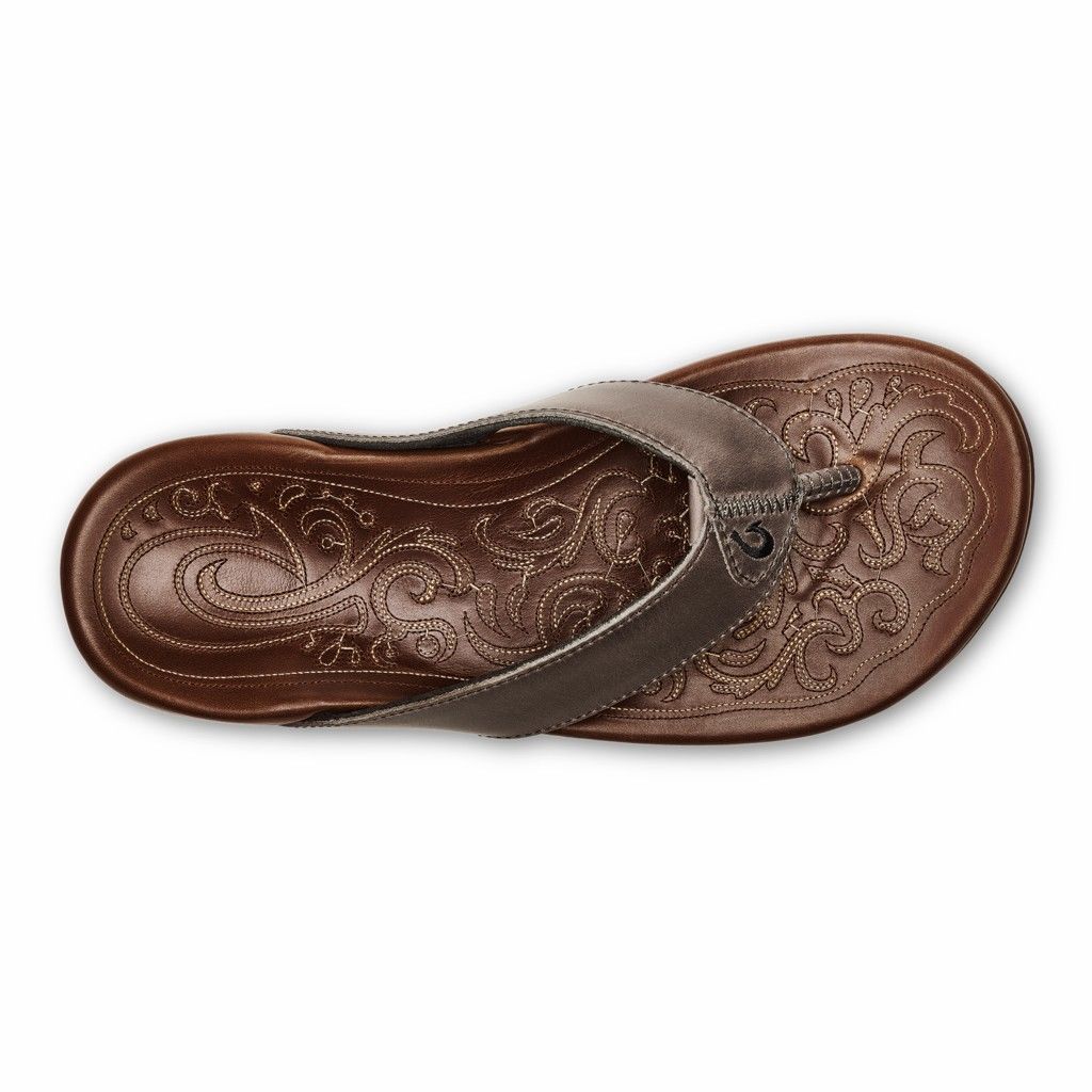 Olukai Men's Mekila Flip Flop - Charcoal / Toffee US467-128